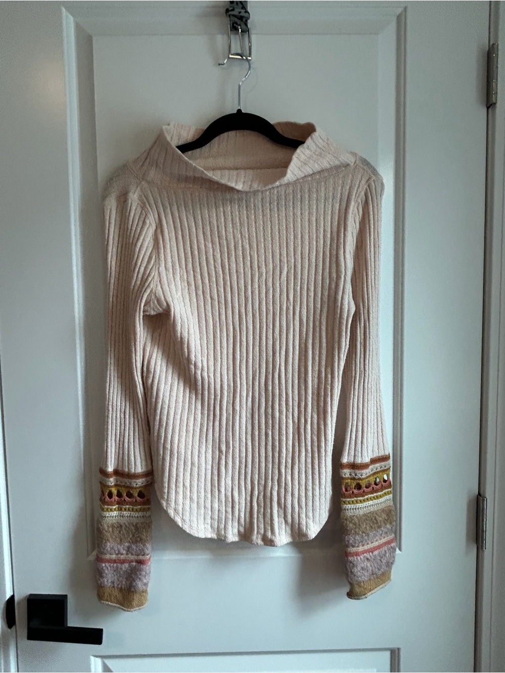 Free People Mixed Up Sweater Cuff Thermal Top Peach